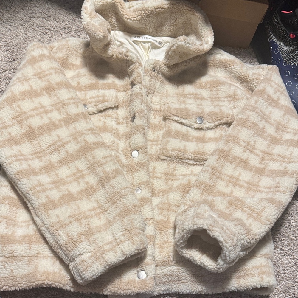12th Tribe Cream and Tan Bomber Jacket